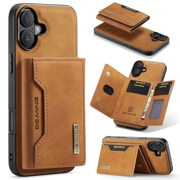 DG.MING M2 Series 3-Fold Card Bag Wallet Leather Phone Case, For iPhone 17e / 16e, For iPhone 17 Pro Max, For iPhone 17 Pro, For iPhone 17, For iPhone Air, For iPhone 16 Pro Max, For iPhone 16 Pro, For iPhone 16 Plus, For iPhone 16