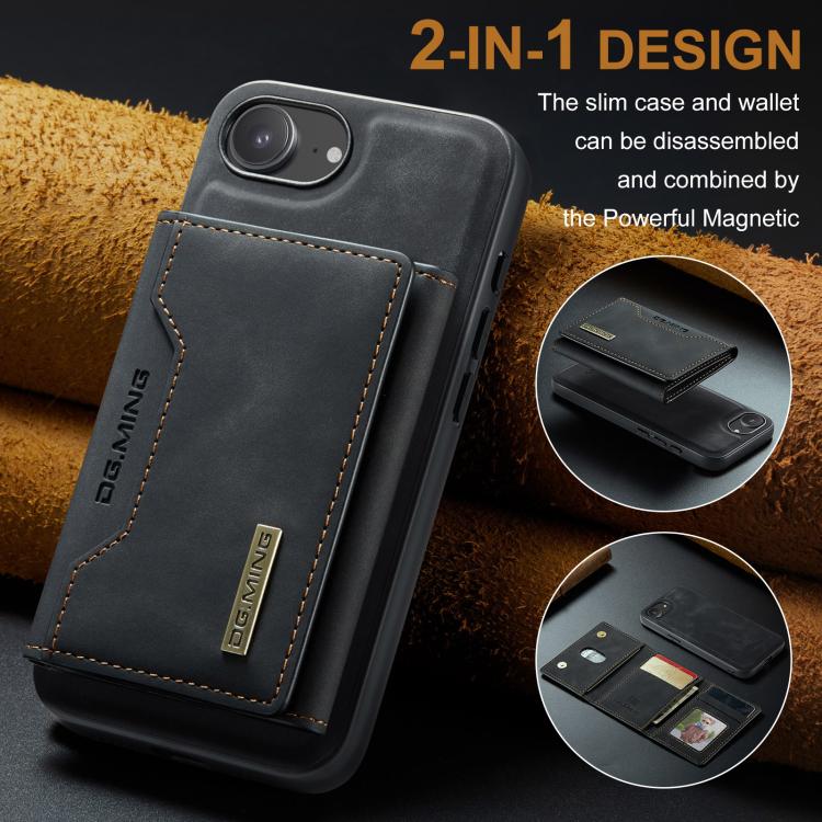 DG.MING M2 Series 3-Fold Card Bag Wallet Leather Phone Case, For iPhone 17e / 16e, For iPhone 17 Pro Max, For iPhone 17 Pro, For iPhone 17, For iPhone Air, For iPhone 16 Pro Max, For iPhone 16 Pro, For iPhone 16 Plus, For iPhone 16