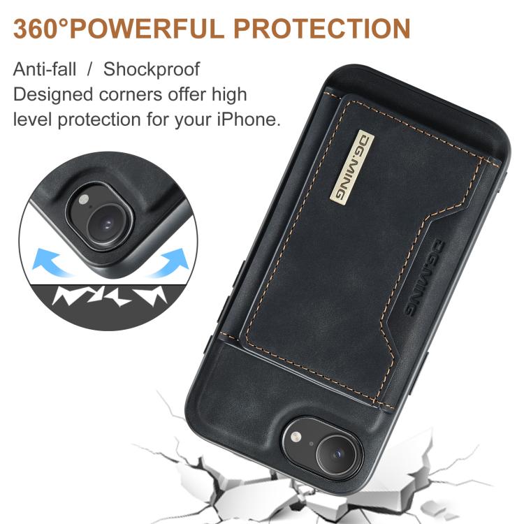 DG.MING M2 Series 3-Fold Card Bag Wallet Leather Phone Case, For iPhone 17e / 16e, For iPhone 17 Pro Max, For iPhone 17 Pro, For iPhone 17, For iPhone Air, For iPhone 16 Pro Max, For iPhone 16 Pro, For iPhone 16 Plus, For iPhone 16