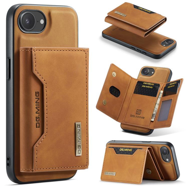 DG.MING M2 Series 3-Fold Card Bag Wallet Leather Phone Case, For iPhone 17e / 16e, For iPhone 17 Pro Max, For iPhone 17 Pro, For iPhone 17, For iPhone Air, For iPhone 16 Pro Max, For iPhone 16 Pro, For iPhone 16 Plus, For iPhone 16