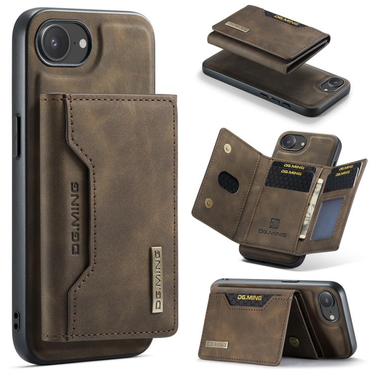 DG.MING M2 Series 3-Fold Card Bag Wallet Leather Phone Case, For iPhone 17e / 16e, For iPhone 17 Pro Max, For iPhone 17 Pro, For iPhone 17, For iPhone Air, For iPhone 16 Pro Max, For iPhone 16 Pro, For iPhone 16 Plus, For iPhone 16