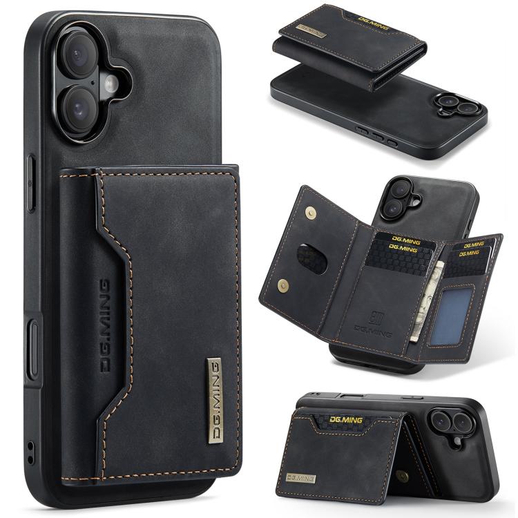 DG.MING M2 Series 3-Fold Card Bag Wallet Leather Phone Case, For iPhone 17e / 16e, For iPhone 17 Pro Max, For iPhone 17 Pro, For iPhone 17, For iPhone Air, For iPhone 16 Pro Max, For iPhone 16 Pro, For iPhone 16 Plus, For iPhone 16