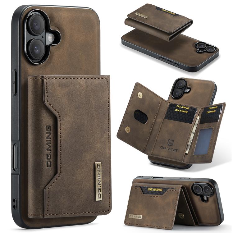 DG.MING M2 Series 3-Fold Card Bag Wallet Leather Phone Case, For iPhone 17e / 16e, For iPhone 17 Pro Max, For iPhone 17 Pro, For iPhone 17, For iPhone Air, For iPhone 16 Pro Max, For iPhone 16 Pro, For iPhone 16 Plus, For iPhone 16