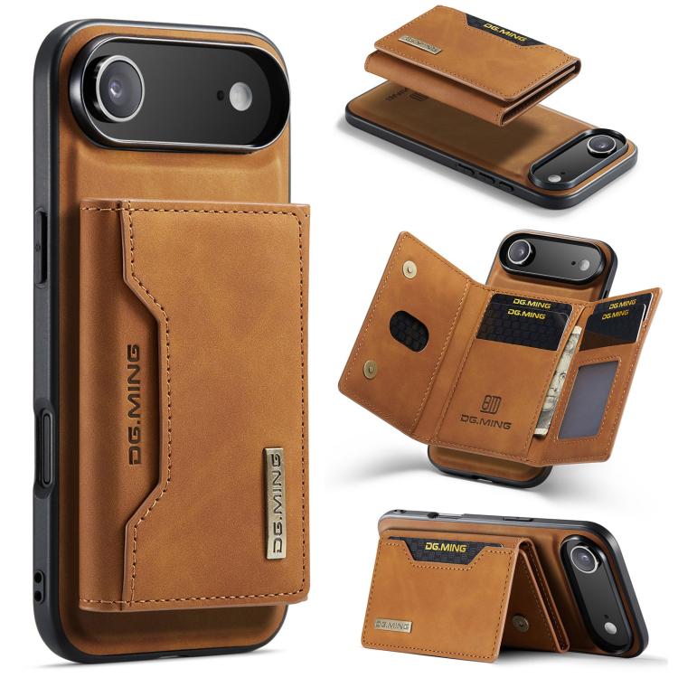 DG.MING M2 Series 3-Fold Card Bag Wallet Leather Phone Case, For iPhone 17e / 16e, For iPhone 17 Pro Max, For iPhone 17 Pro, For iPhone 17, For iPhone Air, For iPhone 16 Pro Max, For iPhone 16 Pro, For iPhone 16 Plus, For iPhone 16