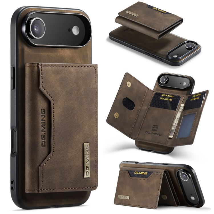 DG.MING M2 Series 3-Fold Card Bag Wallet Leather Phone Case, For iPhone 17e / 16e, For iPhone 17 Pro Max, For iPhone 17 Pro, For iPhone 17, For iPhone Air, For iPhone 16 Pro Max, For iPhone 16 Pro, For iPhone 16 Plus, For iPhone 16