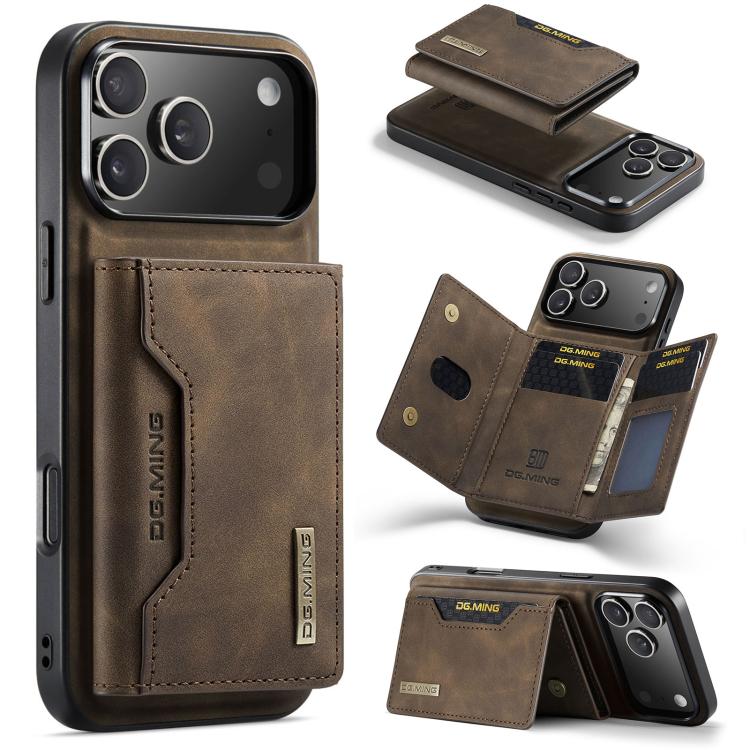 DG.MING M2 Series 3-Fold Card Bag Wallet Leather Phone Case, For iPhone 17e / 16e, For iPhone 17 Pro Max, For iPhone 17 Pro, For iPhone 17, For iPhone Air, For iPhone 16 Pro Max, For iPhone 16 Pro, For iPhone 16 Plus, For iPhone 16