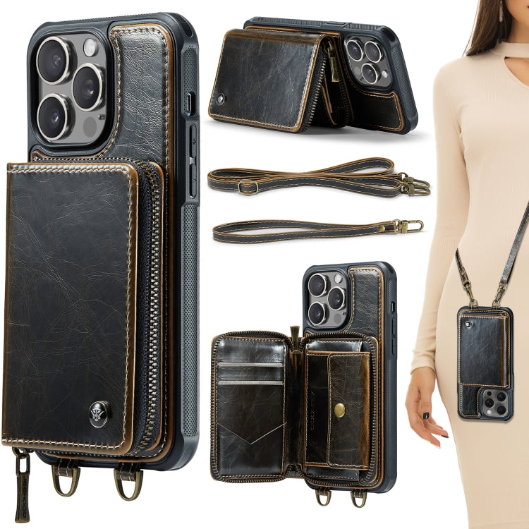 JEEHOOD C22 Series Zipper Wallet Leather Phone Case with Dual Lanyard, For iPhone 17 Pro Max, For iPhone 17 Pro, For iPhone Air, For iPhone 16 Pro Max, For iPhone 16 Pro, For iPhone 16 Plus, For iPhone 16, For iPhone 15 Pro Max