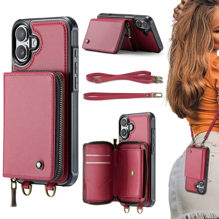 JEEHOOD C22 Series Zipper Wallet Leather Phone Case with Dual Lanyard, For iPhone 17 Pro Max, For iPhone 17 Pro, For iPhone Air, For iPhone 16 Pro Max, For iPhone 16 Pro, For iPhone 16 Plus, For iPhone 16, For iPhone 15 Pro Max