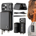 JEEHOOD C22 Series Zipper Wallet Leather Phone Case with Dual Lanyard, For iPhone 17 Pro Max, For iPhone 17 Pro, For iPhone Air, For iPhone 16 Pro Max, For iPhone 16 Pro, For iPhone 16 Plus, For iPhone 16, For iPhone 15 Pro Max