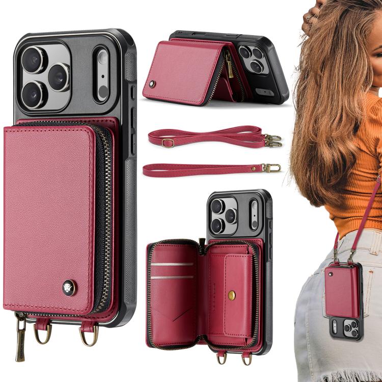 JEEHOOD C22 Series Zipper Wallet Leather Phone Case with Dual Lanyard, For iPhone 17 Pro Max, For iPhone 17 Pro, For iPhone Air, For iPhone 16 Pro Max, For iPhone 16 Pro, For iPhone 16 Plus, For iPhone 16, For iPhone 15 Pro Max