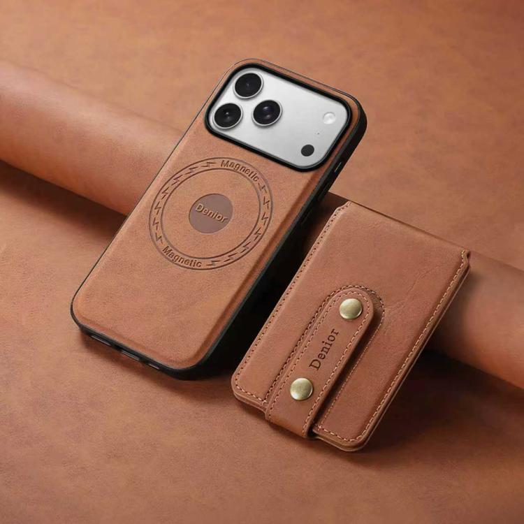 Denior D14 NK Retro Pattern MagSafe Magnetic Card Holder Leather Phone Case, For iPhone 17 Pro Max, For iPhone 17 Pro, For iPhone 17, For iPhone Air, For iPhone 16 Pro Max, For iPhone 16 Pro, For iPhone 16 Plus, For iPhone 16, For iPhone 15 Pro Max    ...