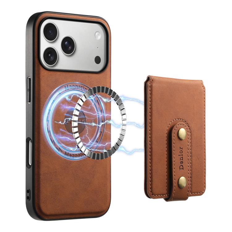 Denior D14 NK Retro Pattern MagSafe Magnetic Card Holder Leather Phone Case, For iPhone 17 Pro Max, For iPhone 17 Pro, For iPhone 17, For iPhone Air, For iPhone 16 Pro Max, For iPhone 16 Pro, For iPhone 16 Plus, For iPhone 16, For iPhone 15 Pro Max    ...
