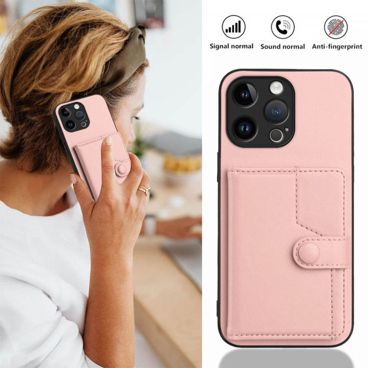 Button Card Bag RFID Anti-theft Phone Case, For iPhone 15 Pro Max, For iPhone 15 Pro, For iPhone 15 Plus, For iPhone 15, For iPhone 14 Plus, For iPhone 14, For iPhone 14 Pro, For iPhone 14 Pro Max