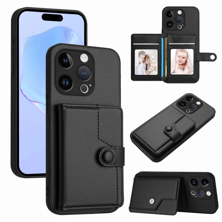 Button Card Bag RFID Anti-theft Phone Case, For iPhone 15 Pro Max, For iPhone 15 Pro, For iPhone 15 Plus, For iPhone 15, For iPhone 14 Plus, For iPhone 14, For iPhone 14 Pro, For iPhone 14 Pro Max