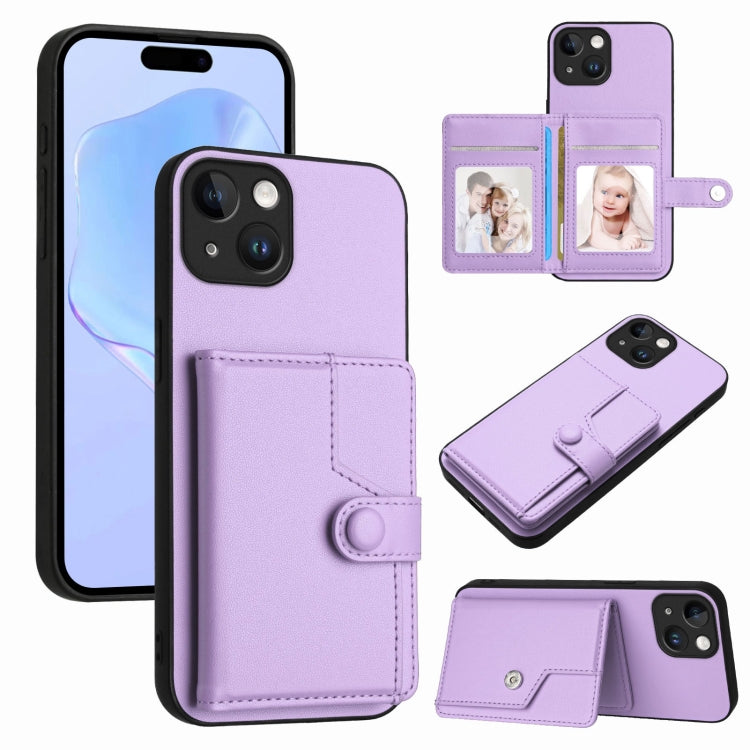 Button Card Bag RFID Anti-theft Phone Case, For iPhone 15 Pro Max, For iPhone 15 Pro, For iPhone 15 Plus, For iPhone 15, For iPhone 14 Plus, For iPhone 14, For iPhone 14 Pro, For iPhone 14 Pro Max