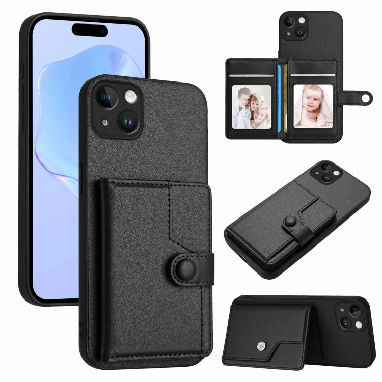 Button Card Bag RFID Anti-theft Phone Case, For iPhone 15 Pro Max, For iPhone 15 Pro, For iPhone 15 Plus, For iPhone 15, For iPhone 14 Plus, For iPhone 14, For iPhone 14 Pro, For iPhone 14 Pro Max