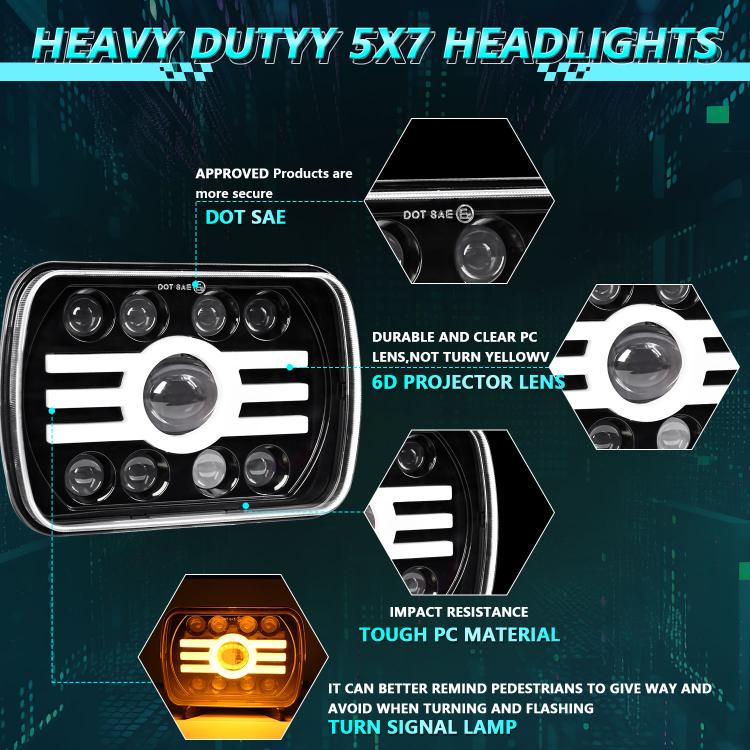 Y19 H4 7 inch Car Sun Style Square Modified Headlight for 5x7" 7x6