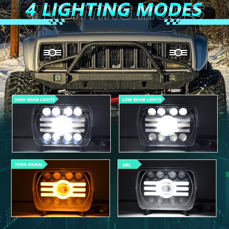 Y19 H4 7 inch Car Sun Style Square Modified Headlight for 5x7" 7x6