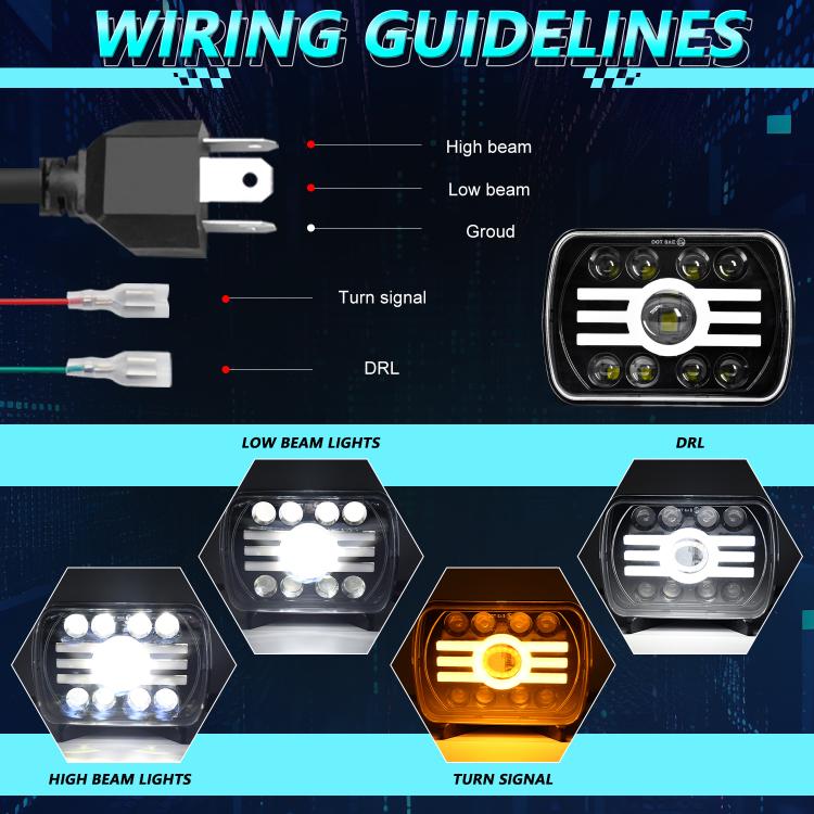 Y19 H4 7 inch Car Sun Style Square Modified Headlight for 5x7" 7x6
