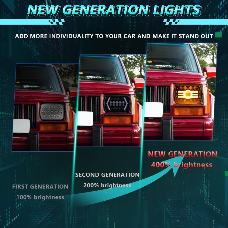 Y19 H4 7 inch Car Sun Style Square Modified Headlight for 5x7" 7x6