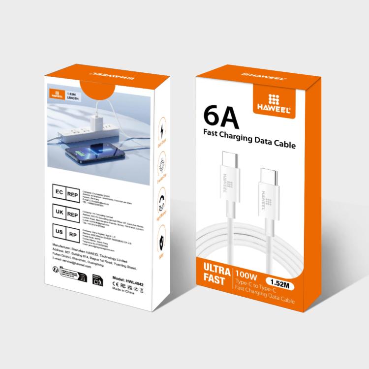 HAWEEL 100W USB-C / Type-C to USB-C / Type-C Fast Charging Data Cable, Length: 1.52m, Type-C to Type-C 1.52m
