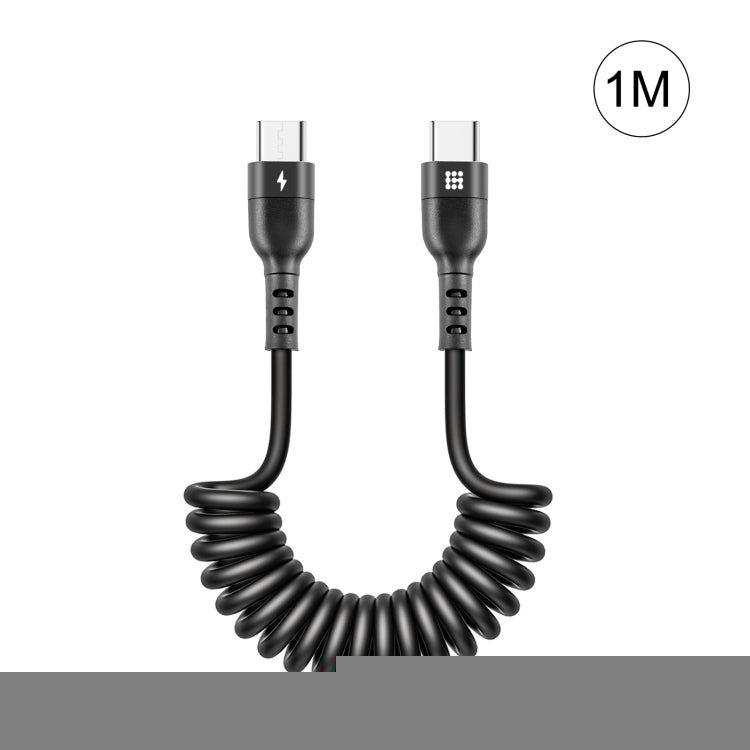 HAWEEL 1m 5A USB-C / Type-C to USB-C / Type-C Retractable Coiled PD Fast Charging Cable, 1m 5A Type-C