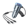 WK WP-C44 Pop Digital Series Ciahung 3-in-1 Cabled 33W Dual-USB Fast Car Charger, WP-C44 (Silver)