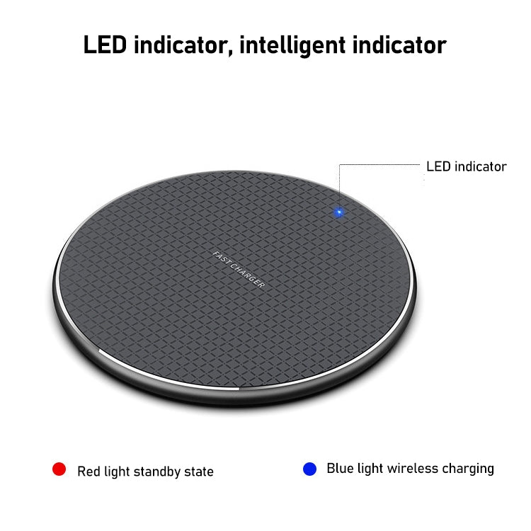 K8 15W Aluminum Alloy Round Desktop Wireless Charger with 1m Type-C Fast Charging Cable, K8