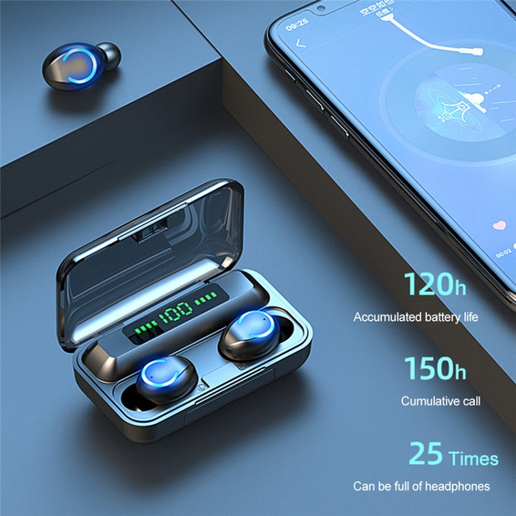 F9-9 TWS CVC8.0 Noise Cancelling Bluetooth Earphone with Charging Box, Support Touch Lighting Effect & Three-screen LED Power Display & Power Bank & Mobile Phone Holder & HD Call & Voice Assistant, F9-9 Black